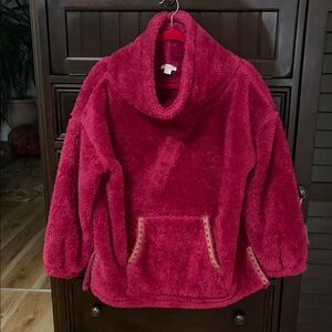 Sundance Plush Fleece Cowl‑Neck Jacket in Raspberry